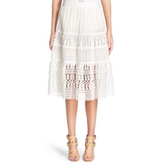 💕DIANE VON FURSTENBERG DVF💕 Tiana Lace Floral Skirt ~ White 2 NWT - Picture 3 of 16